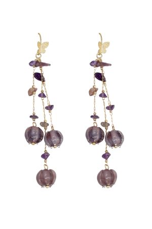 Purple Lily of the Valley Butterfly Hook Earrings for Women, Long Tassel Design, Niche Light Luxury 2025 Fashion Accessories