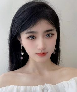 Purple Lily of the Valley Tassel Long Earrings for Women - 2025 Trendy French Vintage Clip-On Accessories, Elegant Ear Jewelry