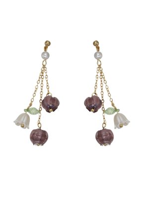 Purple Lily of the Valley Tassel Long Earrings for Women - 2025 Trendy French Vintage Clip-On Accessories, Elegant Ear Jewelry