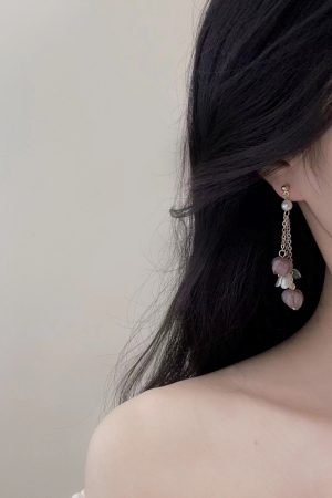 Purple Lily of the Valley Tassel Long Earrings for Women - 2025 Trendy French Vintage Clip-On Accessories, Elegant Ear Jewelry