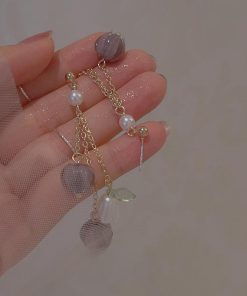 Purple Lily of the Valley Tassel Long Earrings for Women - 2025 Trendy French Vintage Clip-On Accessories, Elegant Ear Jewelry