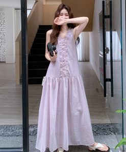 Purple Sweet Wood Ear Edge Dress for Women - 2025 Summer French Style Unique Fashionable Vest Dress for Elegant Temperament