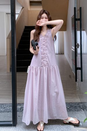 Purple Sweet Wood Ear Edge Dress for Women - 2025 Summer French Style Unique Fashionable Vest Dress for Elegant Temperament