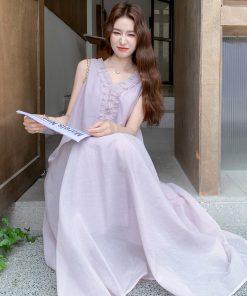 Purple Sweet Wood Ear Edge Dress for Women - 2025 Summer French Style Unique Fashionable Vest Dress for Elegant Temperament