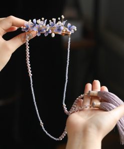 Purple Tassel Hanfu Headpiece - Ancient Style Hairpin Clip for Girls, Perfect Accessory for Spring with Horse-Face Skirt, Y2K Fashion