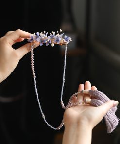 Purple Tassel Hanfu Headpiece - Ancient Style Hairpin Clip for Girls, Perfect Accessory for Spring with Horse-Face Skirt, Y2K Fashion