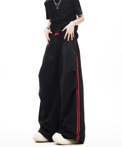 Quick-Dry Color-Blocking Cargo Pants for Men and Women - Retro Striped Wide-Leg Summer Sports Trousers
