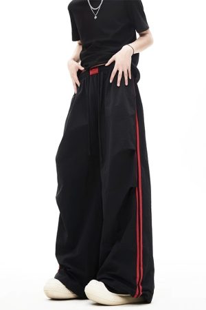 Quick-Dry Color-Blocking Cargo Pants for Men and Women - Retro Striped Wide-Leg Summer Sports Trousers