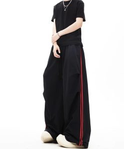 Quick-Dry Color-Blocking Cargo Pants for Men and Women - Retro Striped Wide-Leg Summer Sports Trousers