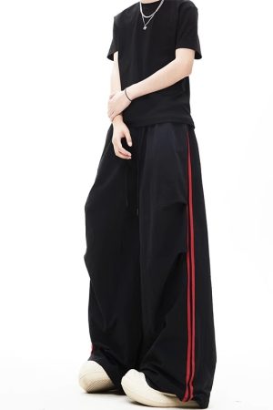 Quick-Dry Color-Blocking Cargo Pants for Men and Women - Retro Striped Wide-Leg Summer Sports Trousers