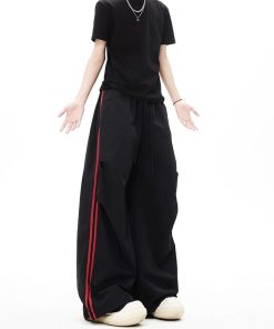 Quick-Dry Color-Blocking Cargo Pants for Men and Women - Retro Striped Wide-Leg Summer Sports Trousers