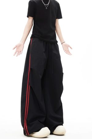 Quick-Dry Color-Blocking Cargo Pants for Men and Women - Retro Striped Wide-Leg Summer Sports Trousers