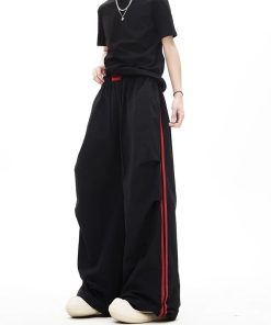 Quick-Dry Color-Blocking Cargo Pants for Men and Women - Retro Striped Wide-Leg Summer Sports Trousers