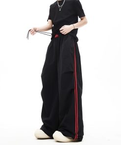 Quick-Dry Color-Blocking Cargo Pants for Men and Women - Retro Striped Wide-Leg Summer Sports Trousers