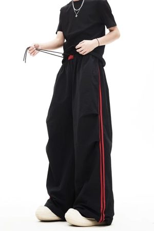 Quick-Dry Color-Blocking Cargo Pants for Men and Women - Retro Striped Wide-Leg Summer Sports Trousers
