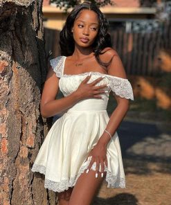 Quick Outfits, Tomboy Outfits - Tie-Back Lace Mini Dress