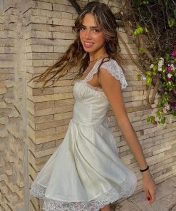 Quick Outfits, Tomboy Outfits - Tie-Back Lace Mini Dress