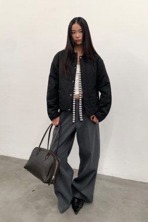 Quilted Cotton Jacket - Snow-Like Black and Gray-Blue Shirt Style - Urban 90s Inspired Outerwear