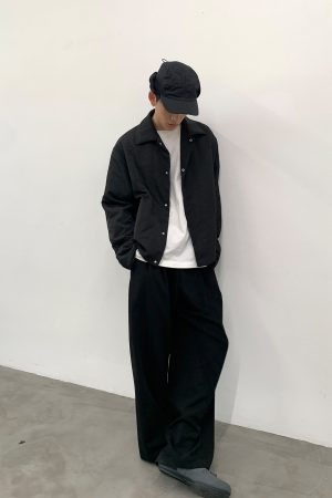 Quilted Cotton Jacket - Snow-Like Black and Gray-Blue Shirt Style - Urban 90s Inspired Outerwear