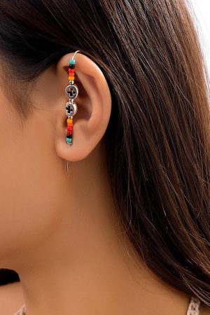 Rainbow Ear Cuffs for Women - Pearl Letter Bead Earrings, No Piercing Required, European & American Style Jewelry