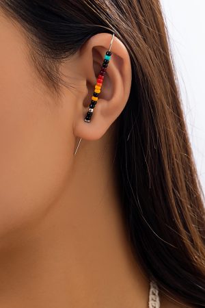 Rainbow Ear Cuffs for Women - Pearl Letter Bead Earrings, No Piercing Required, European & American Style Jewelry
