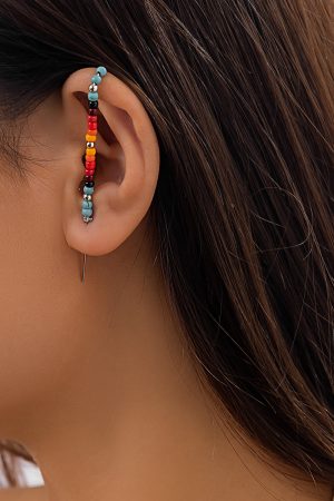 Rainbow Ear Cuffs for Women - Pearl Letter Bead Earrings, No Piercing Required, European & American Style Jewelry
