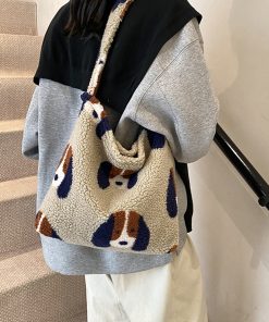 Rainbow Striped Fleece Plush Tote Bag for Women - Large Capacity Shoulder Crossbody Bag for Spring & Summer 2025