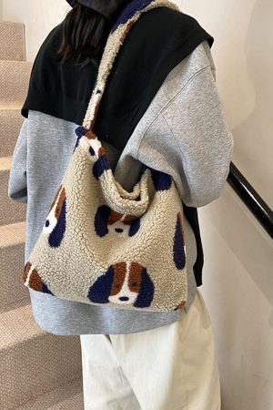 Rainbow Striped Fleece Plush Tote Bag for Women - Large Capacity Shoulder Crossbody Bag for Spring & Summer 2025