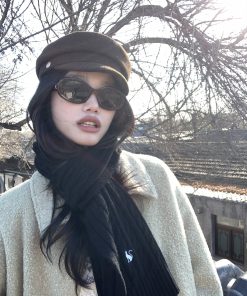 Red 100% Wool Knitted Scarf for Women - Versatile Winter Shawl in Korean Style, Cozy and Warm Accessory