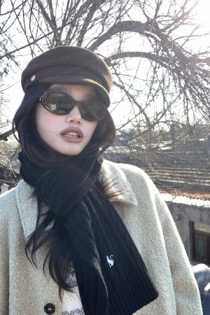 Red 100% Wool Knitted Scarf for Women - Versatile Winter Shawl in Korean Style, Cozy and Warm Accessory