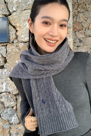 Red 100% Wool Knitted Scarf for Women - Versatile Winter Shawl in Korean Style, Cozy and Warm Accessory