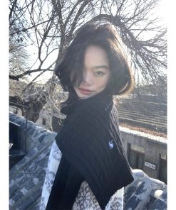 Red 100% Wool Knitted Scarf for Women - Versatile Winter Shawl in Korean Style, Cozy and Warm Accessory