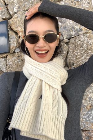 Red 100% Wool Knitted Scarf for Women - Versatile Winter Shawl in Korean Style, Cozy and Warm Accessory