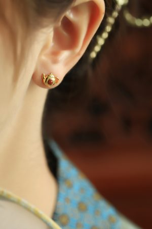 Red Agate Pure Silver Teapot Ear Studs for Women, Chinese Style Light Luxury Birth Year Earrings, Natural South Red Agate Jewelry