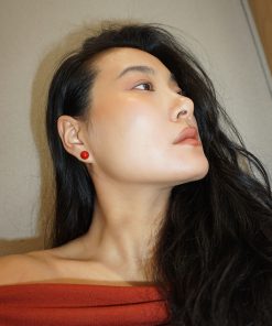 Red Agate Simple Round Ball Stud Earrings for Women - Versatile Fashion Jewelry for Commuting and Everyday Wear