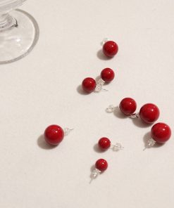 Red Agate Simple Round Ball Stud Earrings for Women - Versatile Fashion Jewelry for Commuting and Everyday Wear