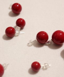 Red Agate Simple Round Ball Stud Earrings for Women - Versatile Fashion Jewelry for Commuting and Everyday Wear