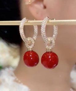 Red Ankara Micro-Inlaid Ear Clips - Light Luxury High-End Versatile Earrings, Trendy Fashion Accessories for Any Occasion