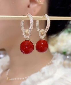 Red Ankara Micro-Inlaid Ear Clips - Light Luxury High-End Versatile Earrings, Trendy Fashion Accessories for Any Occasion