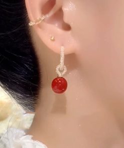 Red Ankara Micro-Inlaid Ear Clips - Light Luxury High-End Versatile Earrings, Trendy Fashion Accessories for Any Occasion