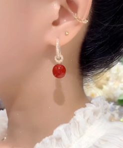 Red Ankara Micro-Inlaid Ear Clips - Light Luxury High-End Versatile Earrings, Trendy Fashion Accessories for Any Occasion