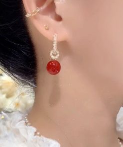 Red Ankara Micro-Inlaid Ear Clips - Light Luxury High-End Versatile Earrings, Trendy Fashion Accessories for Any Occasion