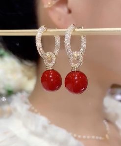 Red Ankara Micro-Inlaid Ear Clips - Light Luxury High-End Versatile Earrings, Trendy Fashion Accessories for Any Occasion