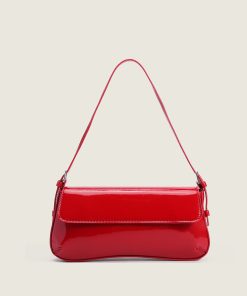 Red Baguette Underarm Bag - 2025 Spring/Summer Retro Flap Shoulder Bag for Commuting and Everyday Fashion