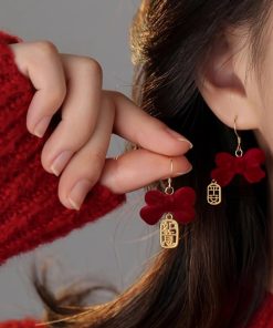 Red Bowknot Earrings for Women - Unique High-End Ear Studs, 2025 Fashion Trend, Zodiac Jewelry for Autumn and Winter