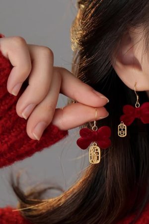 Red Bowknot Earrings for Women - Unique High-End Ear Studs, 2025 Fashion Trend, Zodiac Jewelry for Autumn and Winter