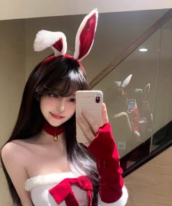 Red Bunny Ear Headband for Women - Sexy Autumn Winter Christmas Hair Accessory for New Year Performance and Costumes