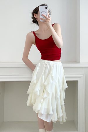 Red Camisole for Women with Chest Pads - Summer Slimming Sleeveless Top for Hot Girls, Trendy Casual Style