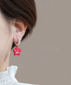 Red Cloud Smile Face Earrings - Elegant Chinese Style National Wind Jewelry for Women - Perfect for New Year Celebrations