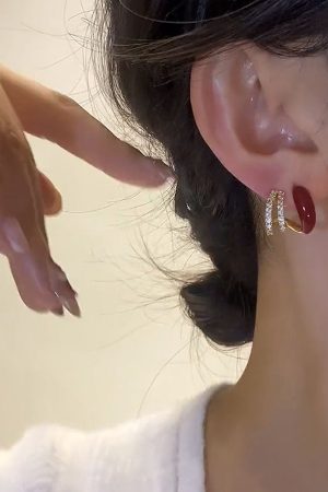 Red Drip Glaze Multi-Layer Diamond Inlaid Silver Needle Earrings - Exquisite Delicate Fashion Jewelry for Women